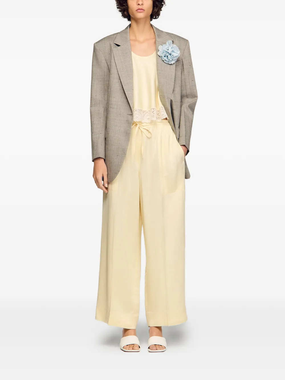  Sandro Drawstring Palazzo Trousers - Neutrals 