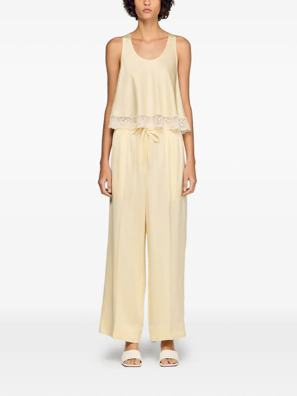  Sandro Drawstring Palazzo Trousers - Neutrals 