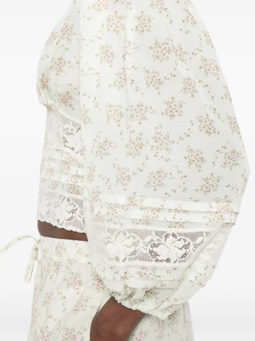 SANDRO Top met bloemen-print en kant Groen