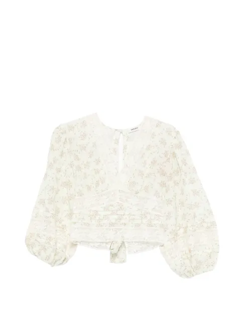 SANDRO Davina floral-print lace-detail top