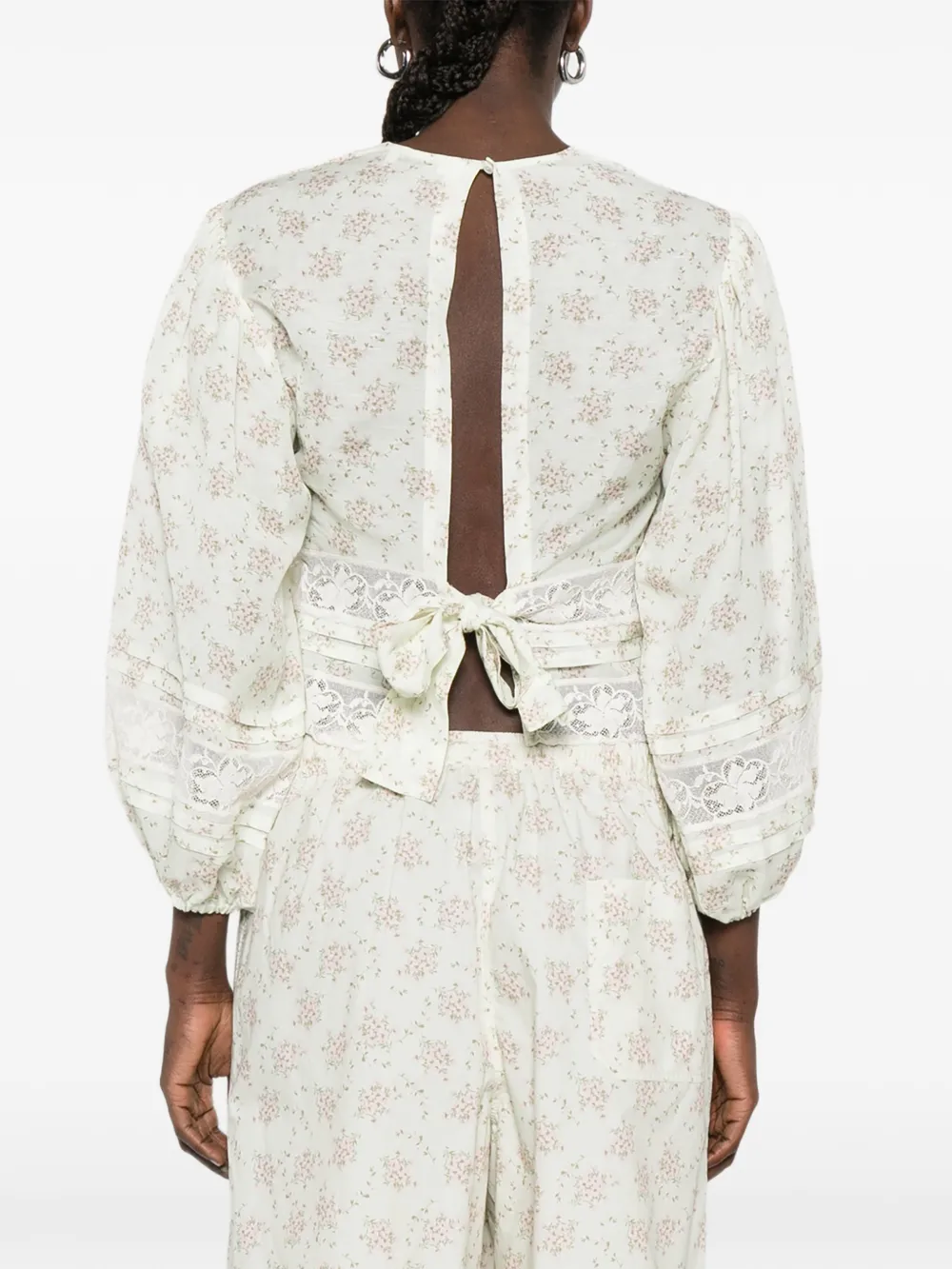 SANDRO Top met bloemen-print en kant Groen