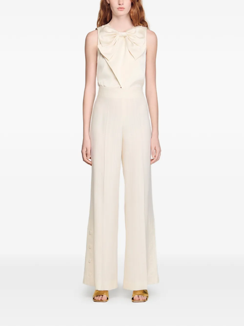  Sandro Button Palazzo Pants - Neutrals 