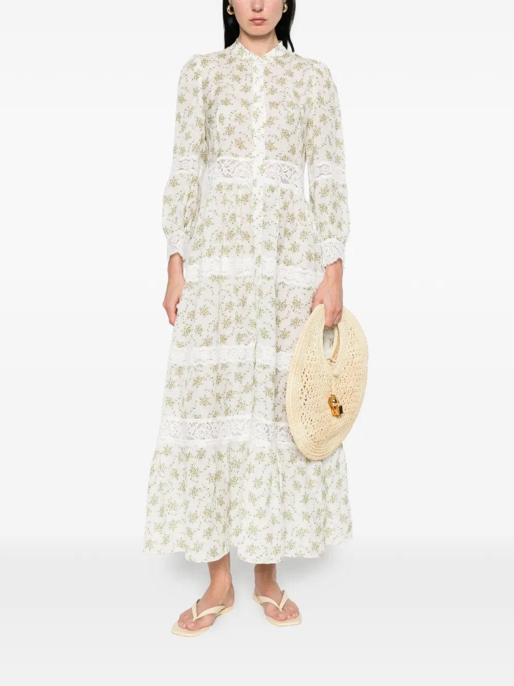 SANDRO Maxi-jurk met bloemenkant Wit