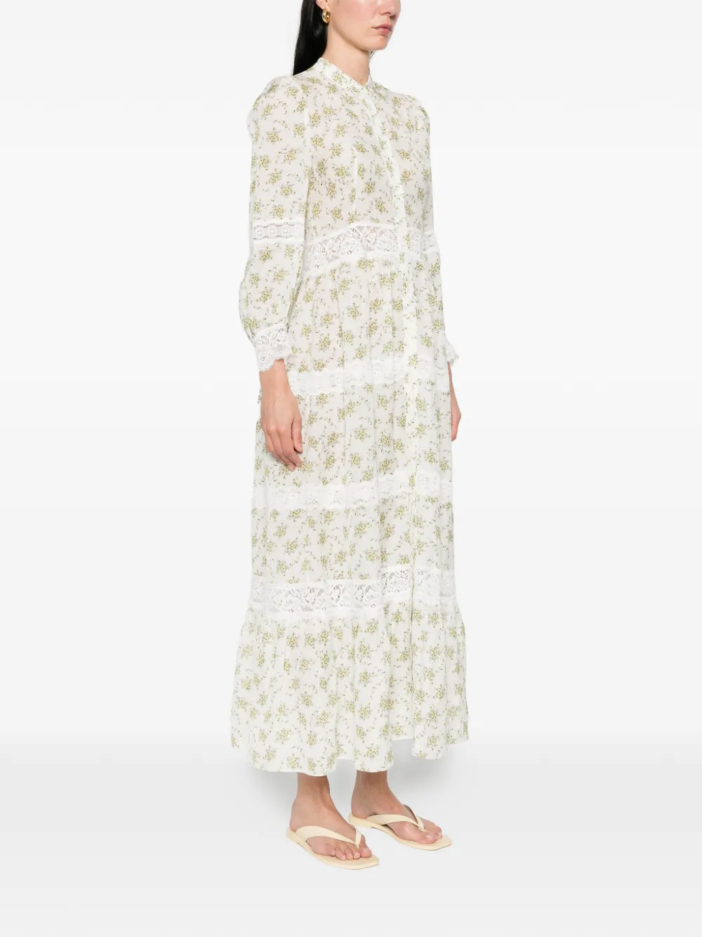 SANDRO Maxi-jurk met bloemenkant Wit