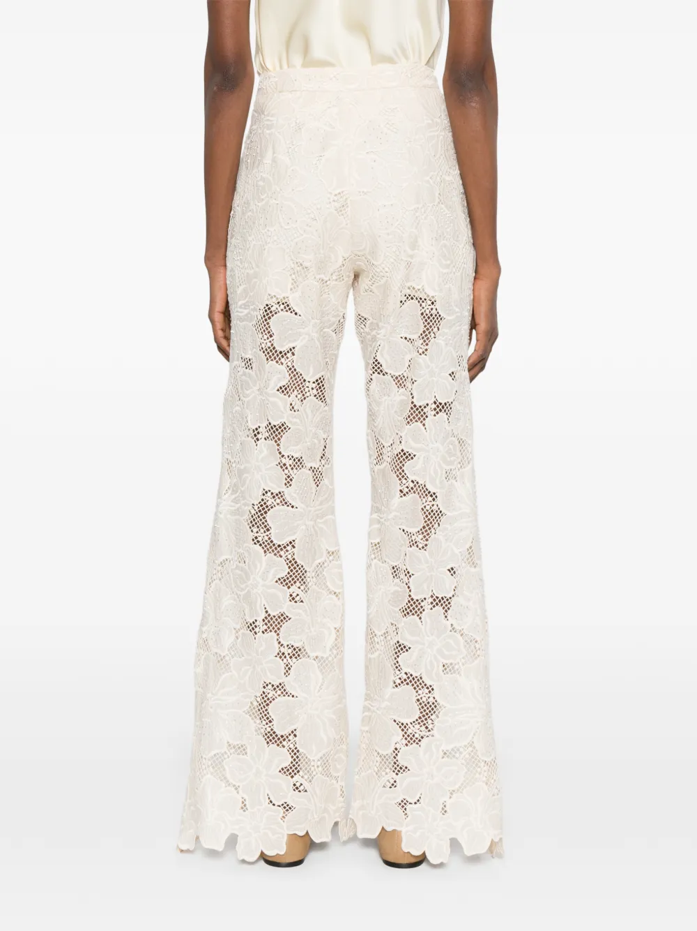 SANDRO Broek met geborduurde bloemen en kant Beige