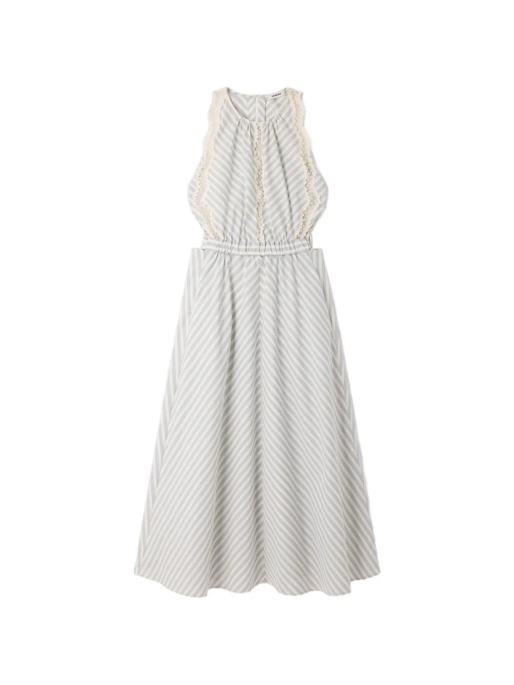 SANDRO striped lace-trim midi dress - Toni neutri