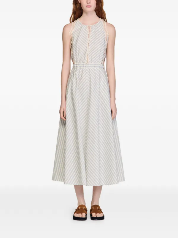 sandro striped midi dress Women Sandro Collared Striped Short Sleeve A-line Midi Dress