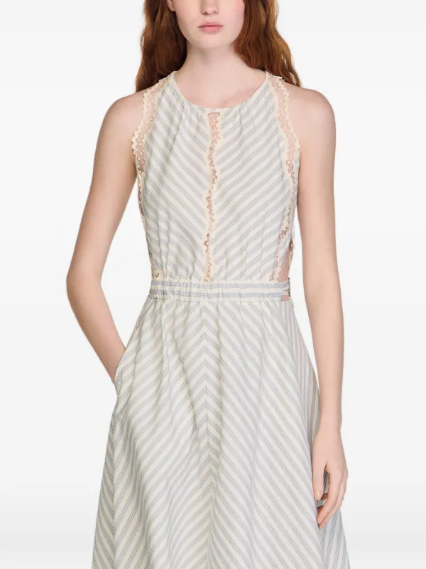 sandro striped midi dress Sandro Striped Cotton Sleeveless Midi Dress With Cut-out Detail