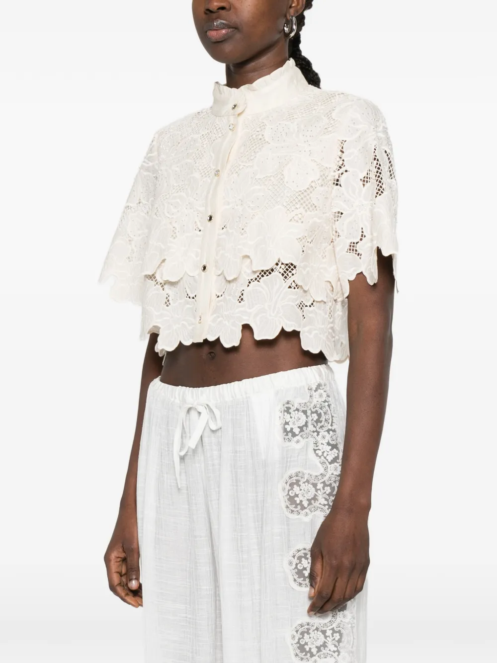  Sandro Ame Floral-lace Shirt - Neutrals 