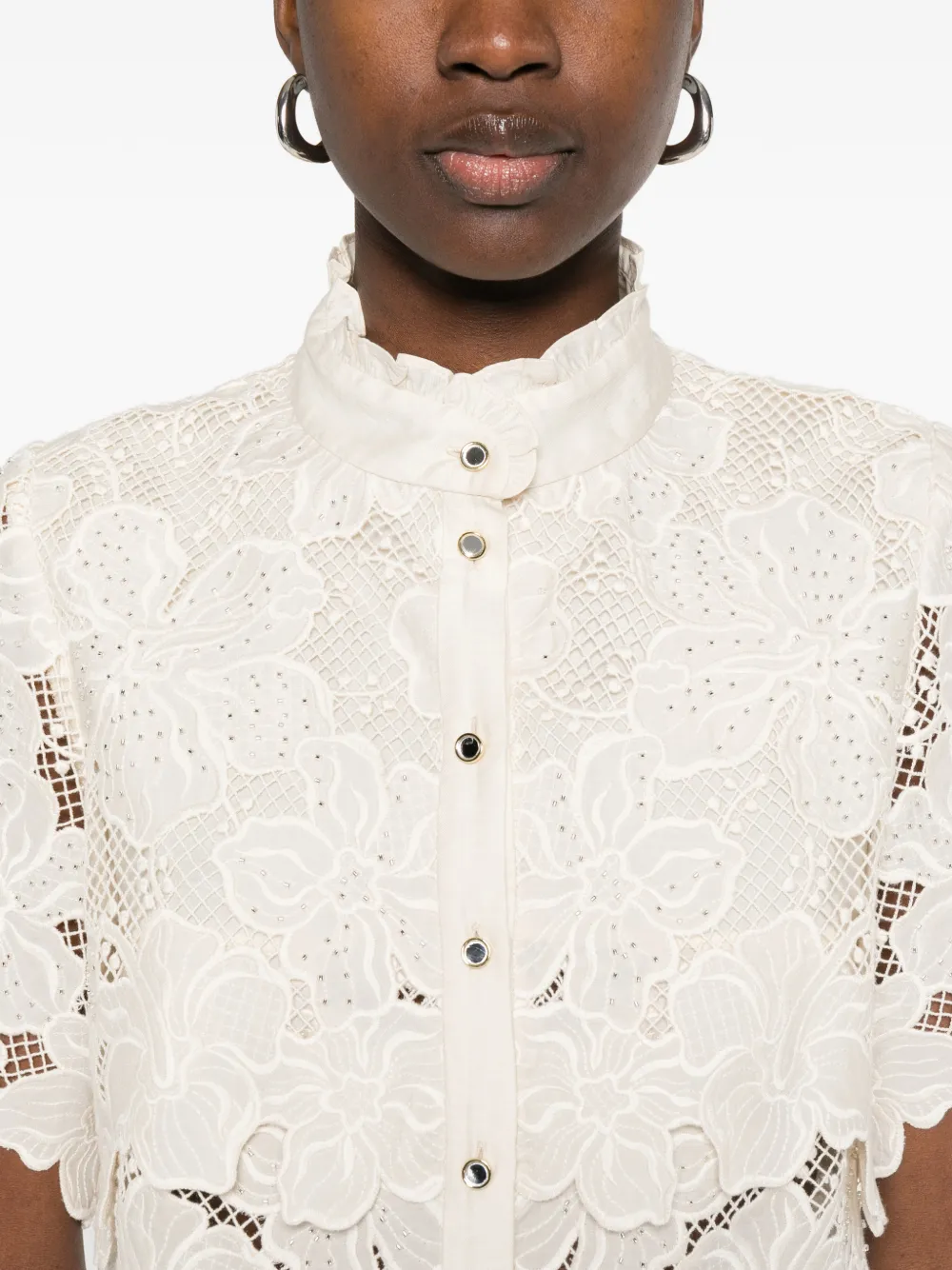 SANDRO floral-lace Shirt | Neutrals | FARFETCH