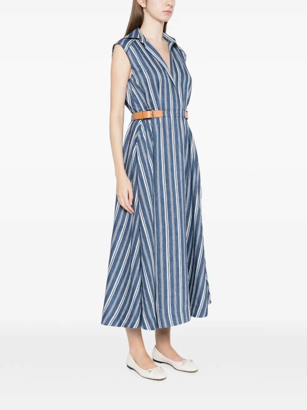SANDRO Gestreepte maxi-jurk met ceintuur Blauw