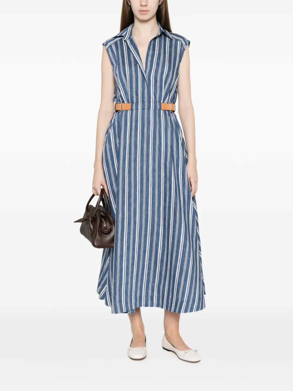 SANDRO Gestreepte maxi-jurk met ceintuur Blauw