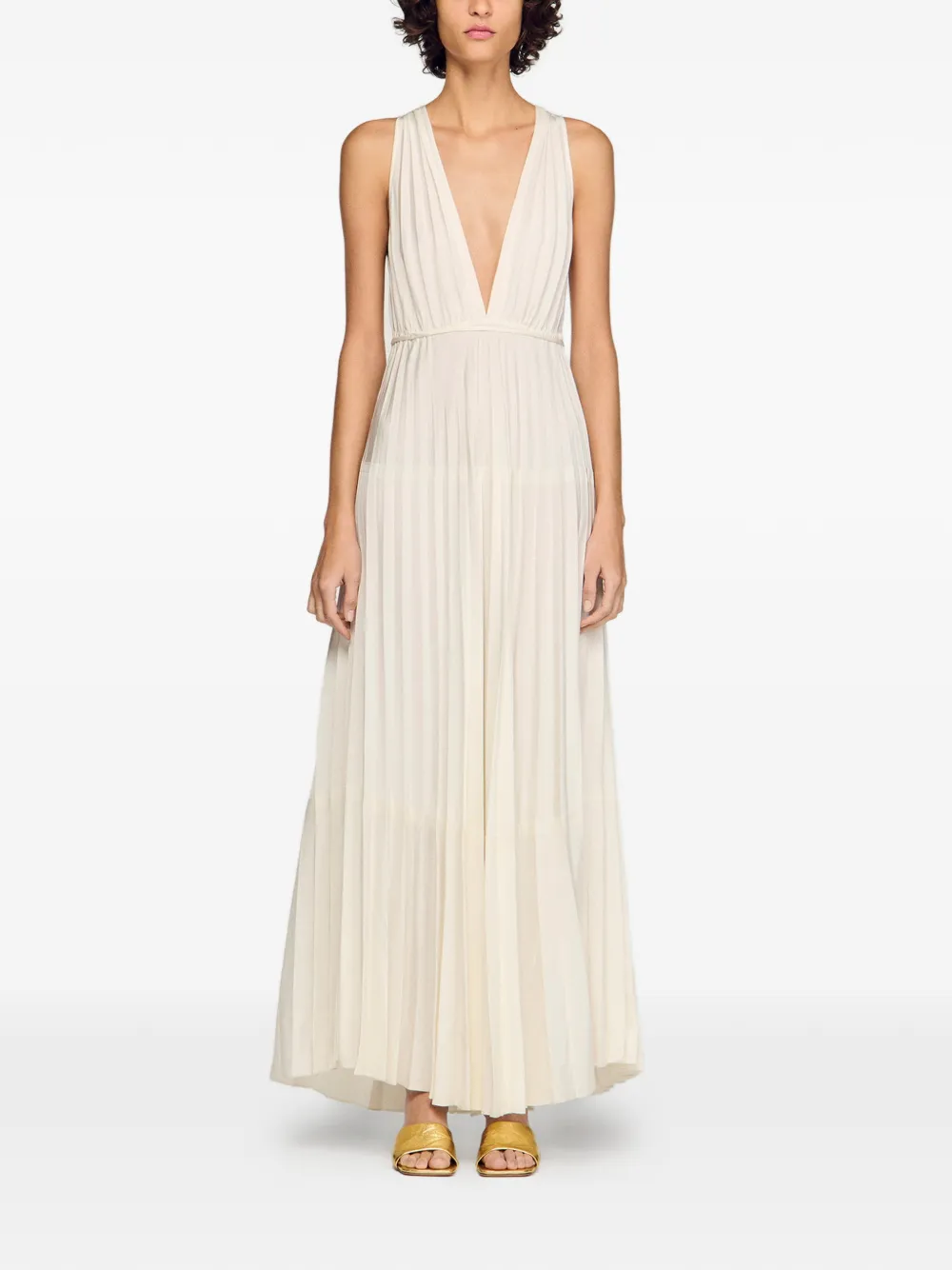 SANDRO Maxi-jurk met V-hals Beige