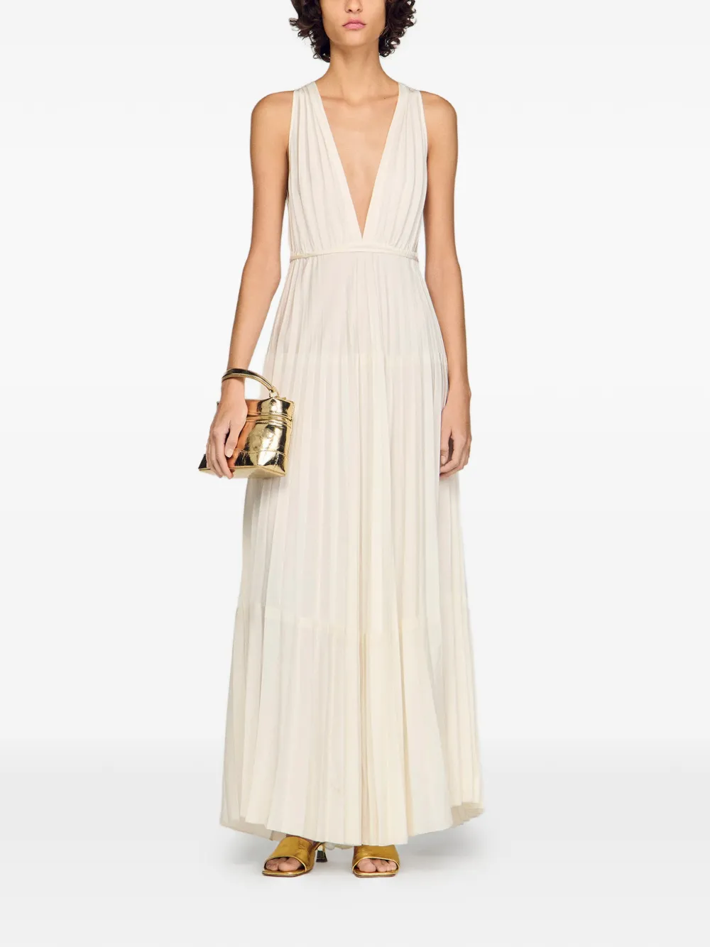 SANDRO Maxi-jurk met V-hals Beige