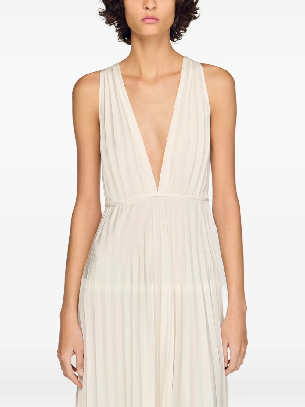 SANDRO Maxi-jurk met V-hals Beige