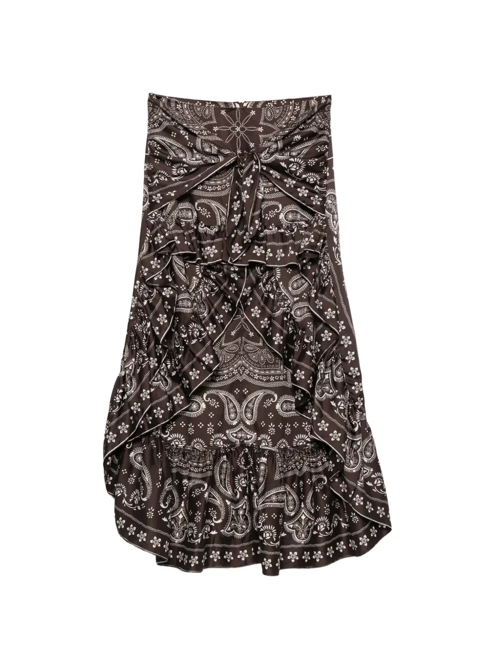 SANDRO paisley-print ruffled skirt - Marrone