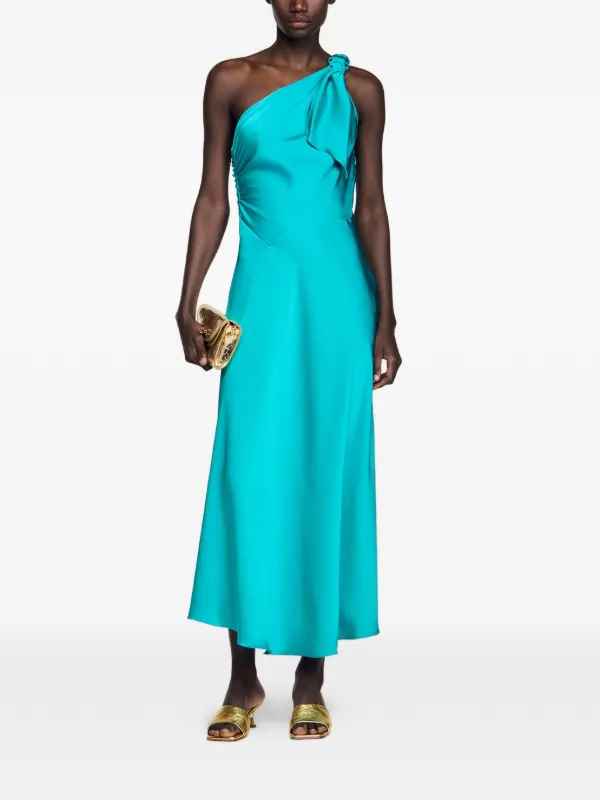 blue sandro dress Satin-effect maxi with bow in Green at Nordstrom, size 40 Color:Reclaimed Light Oak Collection: SENTIMENT Blue and White Polka feminine details and vibrant