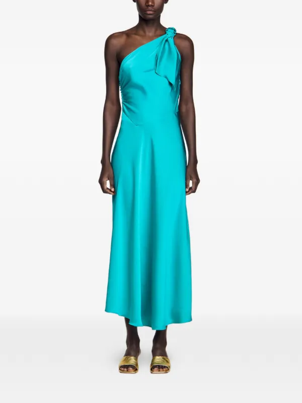 blue sandro dress Satin-effect maxi with bow in Green at Nordstrom, size 40 Araceli Blue Sheath Spaghetti