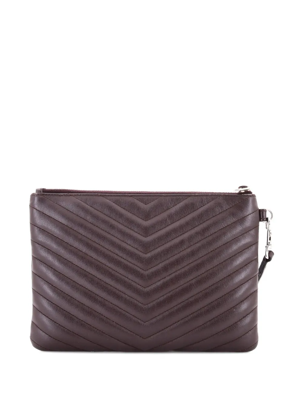 SAINT LAURENT Pre-owned Classic Monogram Wristlet Pouch Matelasse Chevron Leather Small Clutch Bag In Black