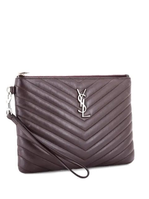 Saint Laurent Pre-Owned Classic Monogram Wristlet Pouch Matelasse Chevron Leather Small clutch bag