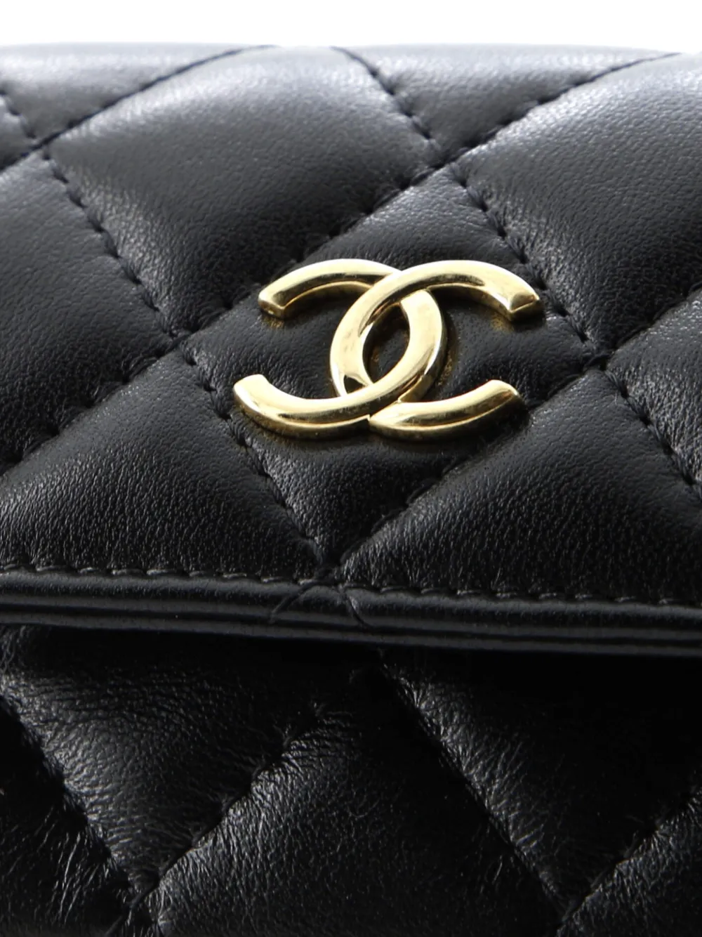 CHANEL Pre-owned Cc Flap Resin Pearl Chain Quilted Lambskin Mini Belt Bag In Black