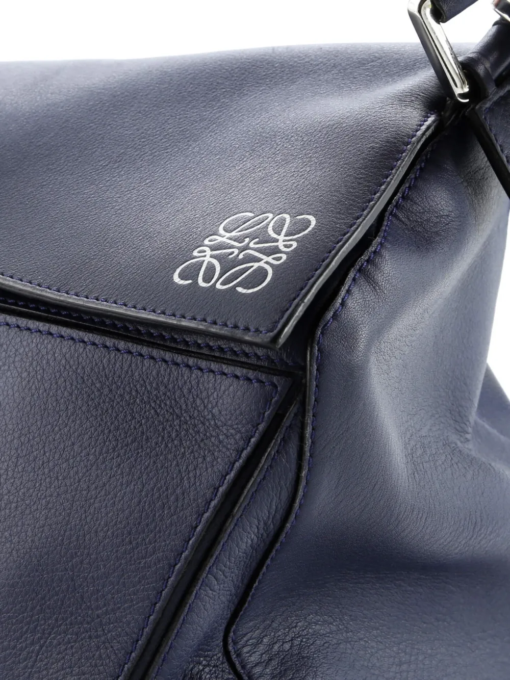 Pre-owned Loewe Puzzle Bag Leather Large Satchel In Blue