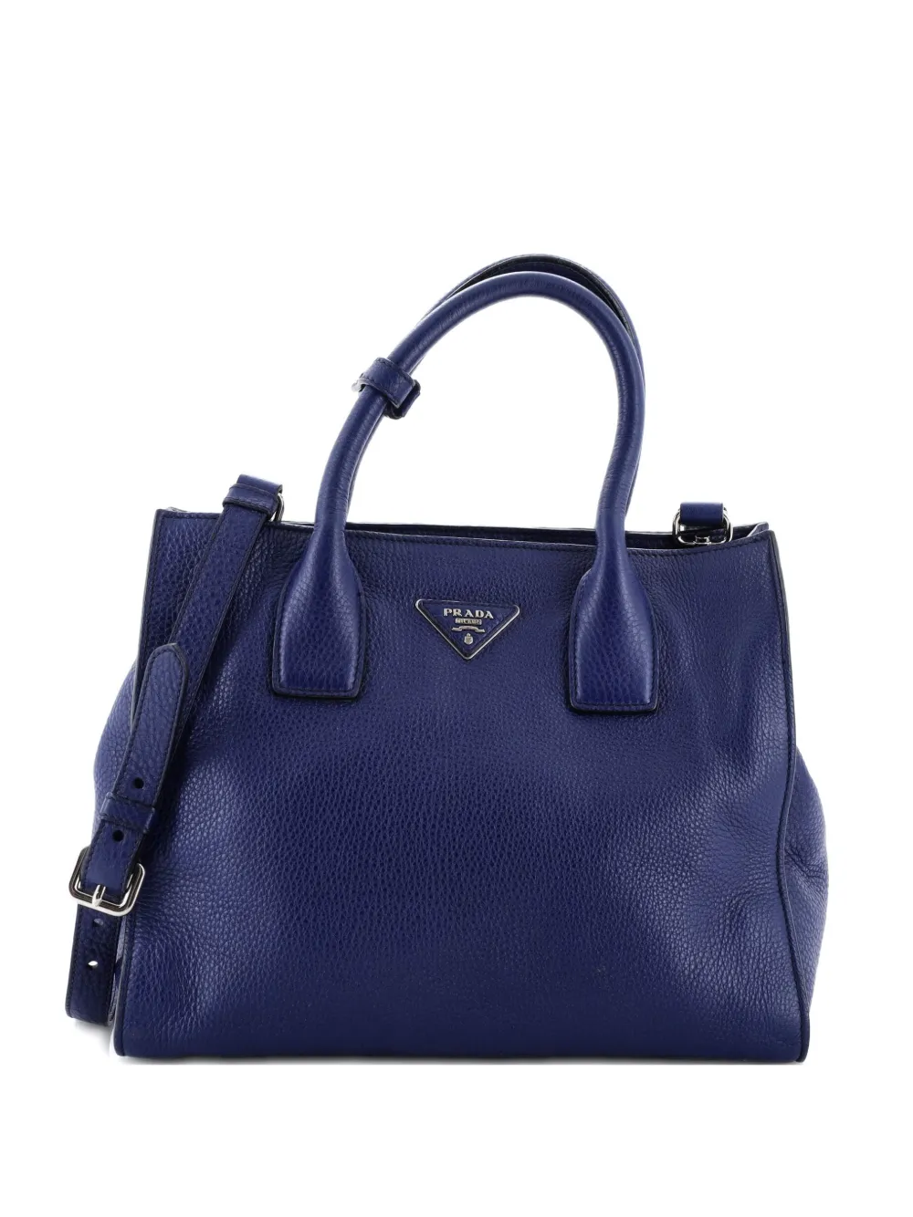 Pre-owned Prada Convertible Shopping Vitello Daino Medium Tote Bag In Blue