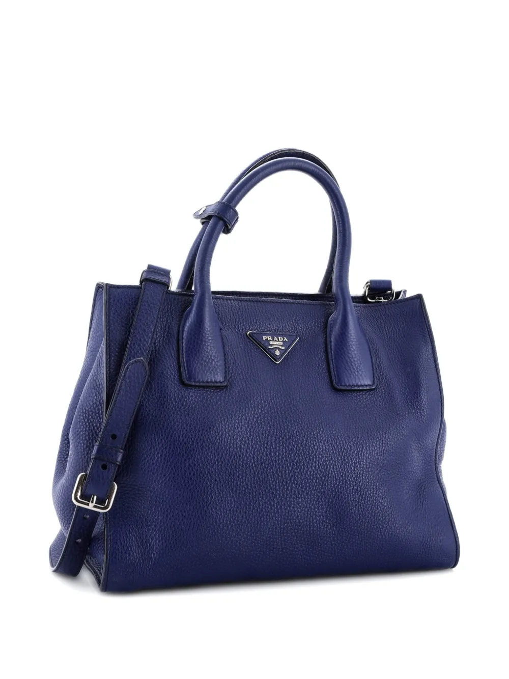 Pre-owned Prada Convertible Shopping Vitello Daino Medium Tote Bag In Blue