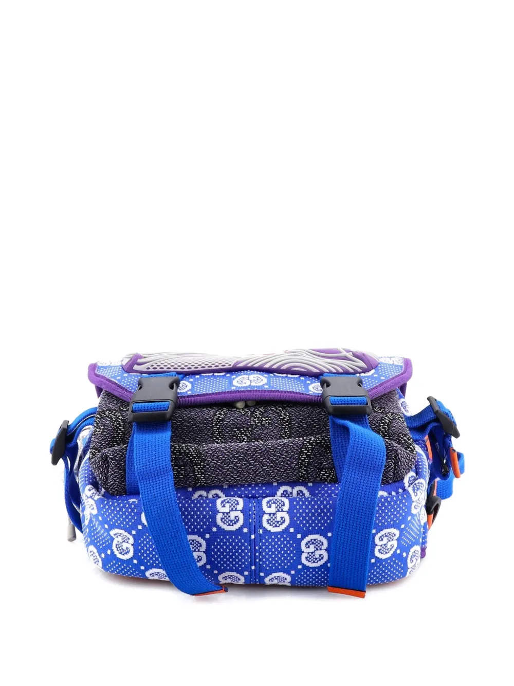 Pre-owned Gucci Buckle Flap Chest Strap Gg Fabric With Rubber Backpack In Blue