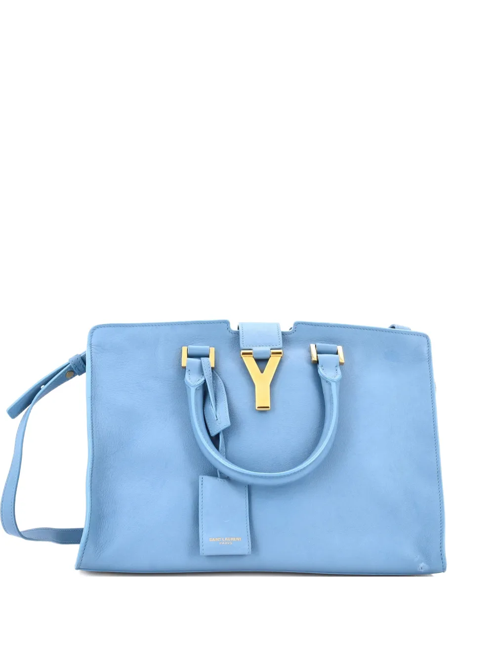 Pre-owned Saint Laurent Classic Y Cabas Leather Small Satchel In Blue
