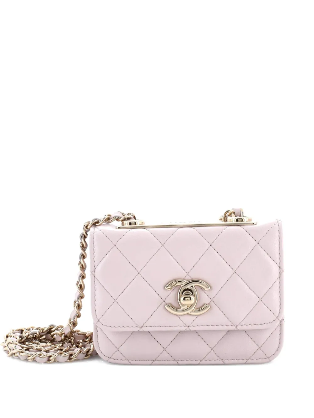 Pre-owned Chanel Trendy Cc Card Holder On Chain Quilted Lambskin Clutch Bag In Neutral
