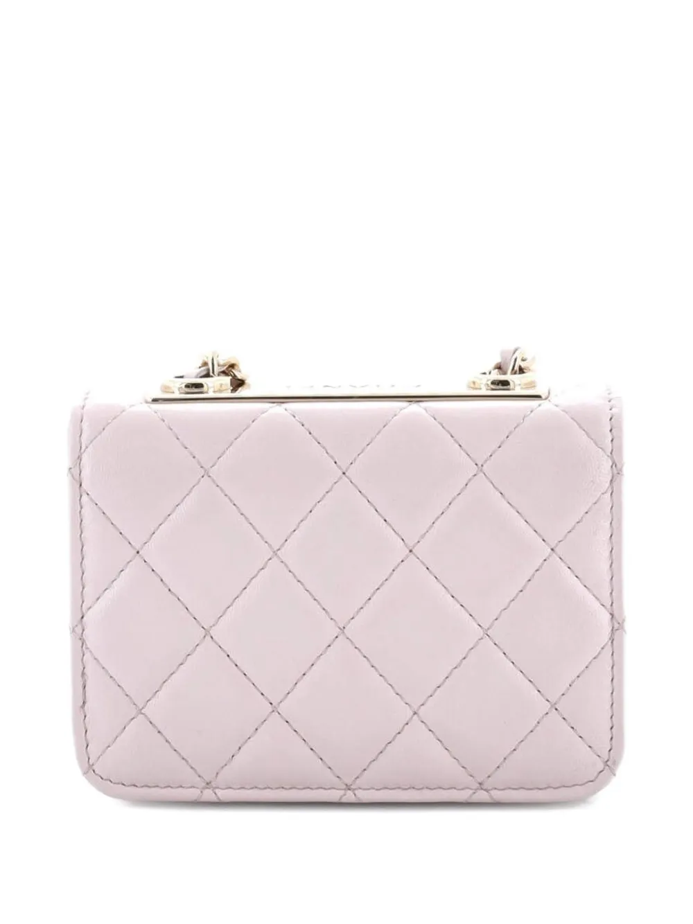 Pre-owned Chanel Trendy Cc Card Holder On Chain Quilted Lambskin Clutch Bag In Neutral