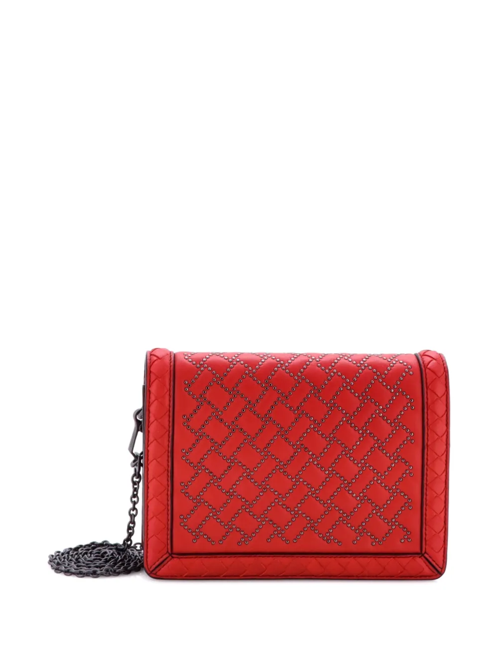 Pre-owned Bottega Veneta Montebello Flap Bag Studded Leather With Intrecciato Detail Mini Clutch Bag In Red