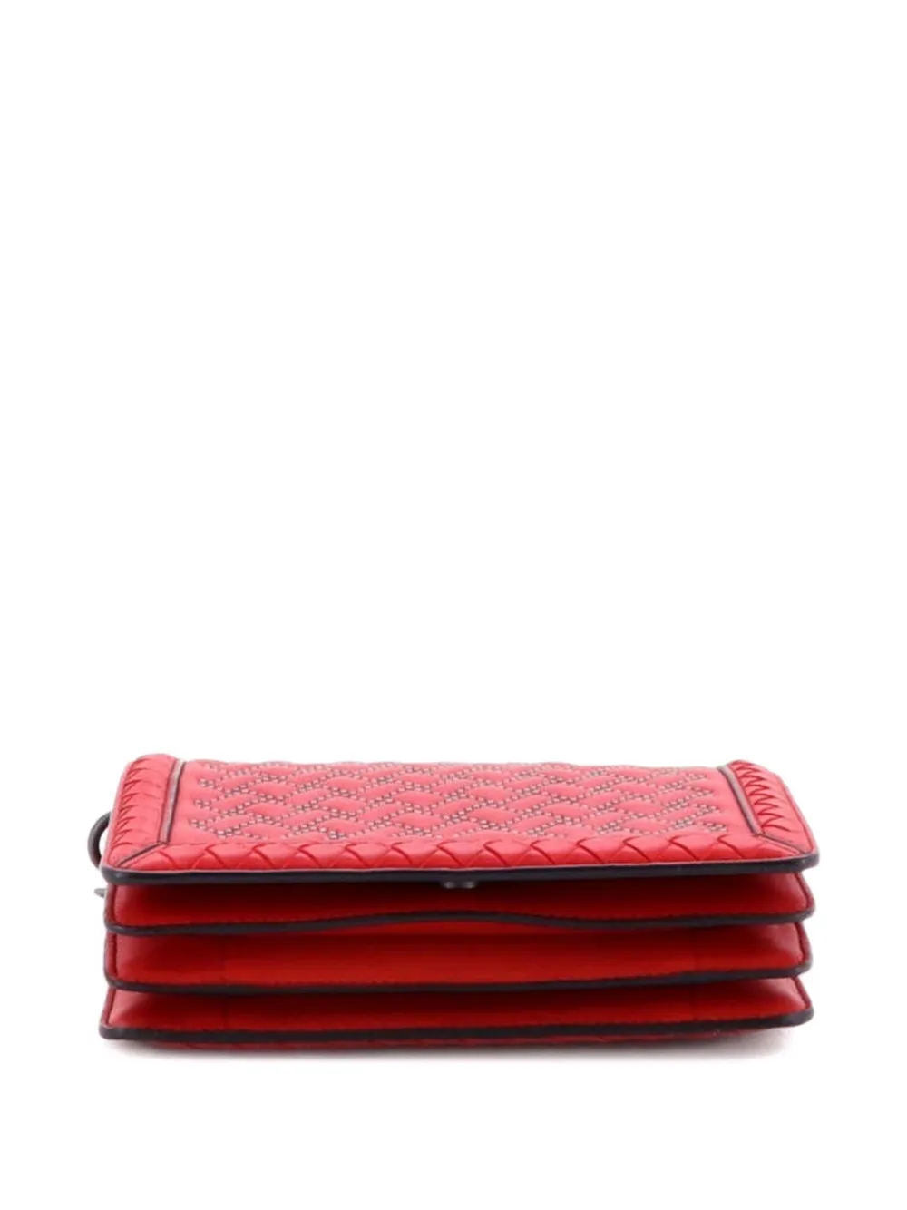 Pre-owned Bottega Veneta Montebello Flap Bag Studded Leather With Intrecciato Detail Mini Clutch Bag In Red