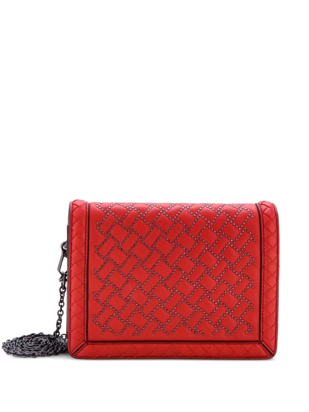 Bottega Veneta Pre-Owned Montebello Flap Bag Studded Leather with Intrecciato Detail Mini clutch bag - Rosso