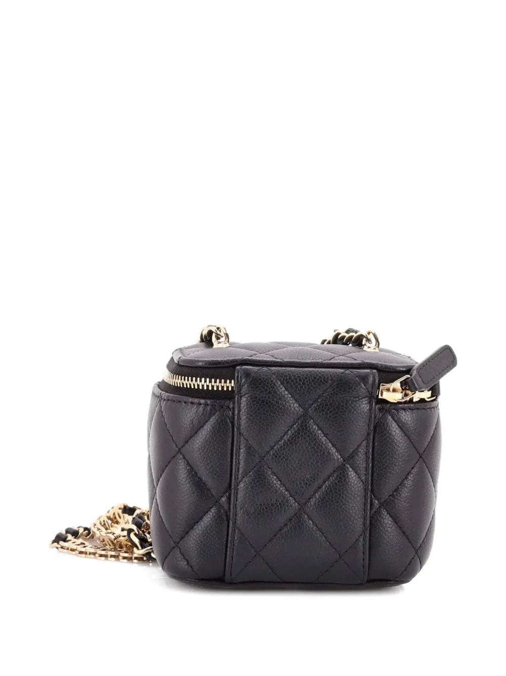 CHANEL Pre-owned Tiny Cc Link Vanity Case With Chain Quilted Caviar Mini Clutch Bag In Black