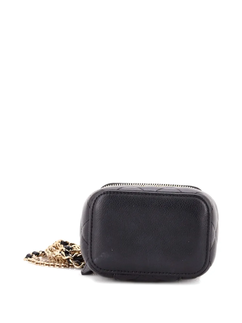 CHANEL Pre-owned Tiny Cc Link Vanity Case With Chain Quilted Caviar Mini Clutch Bag In Black
