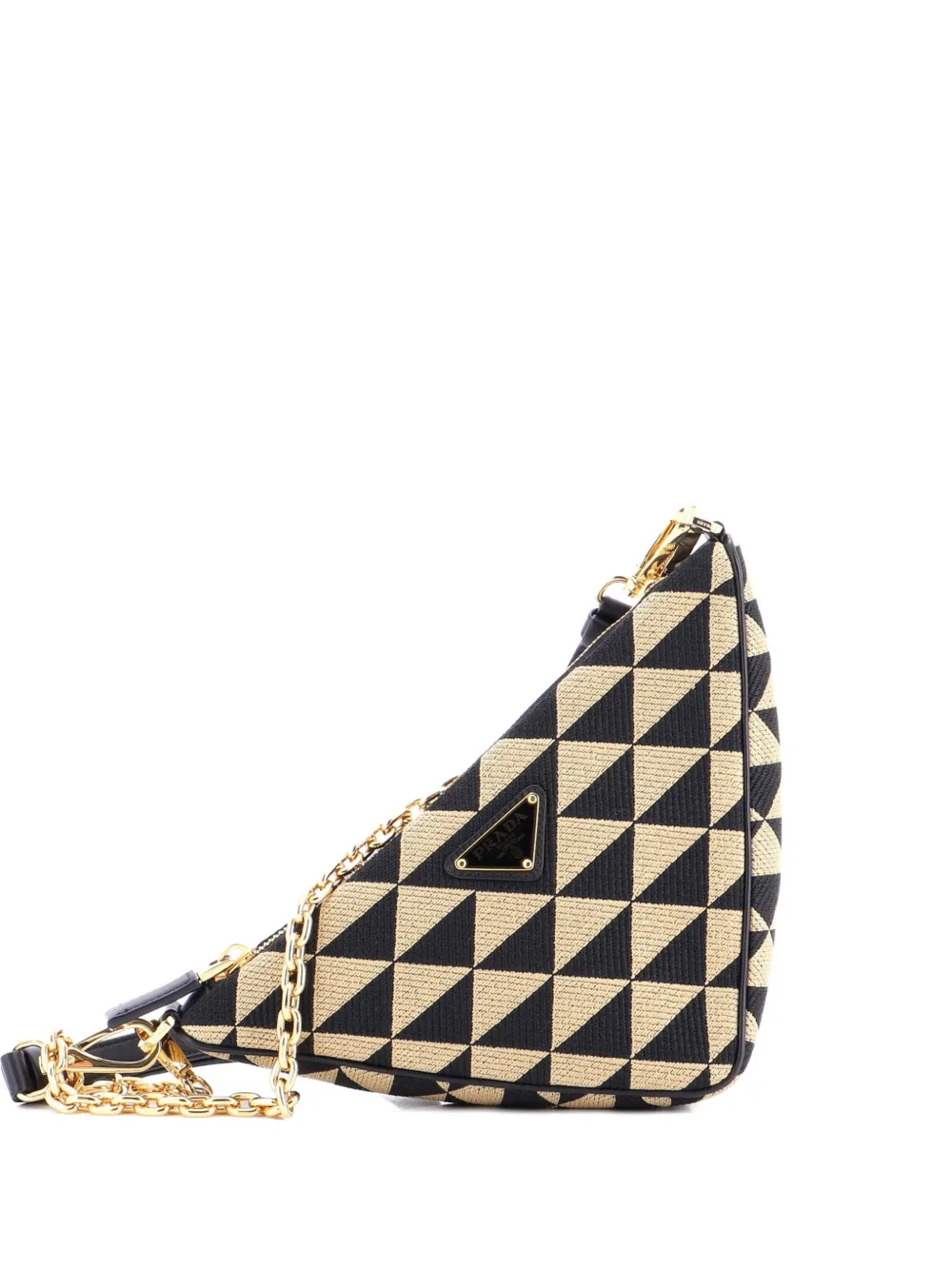 Pre-owned Prada Symbole Triangle Bag Jacquard Mini Shoulder Bag In Black
