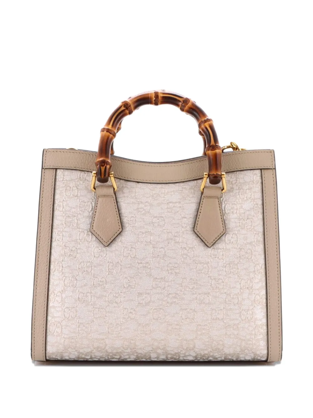 Pre-owned Gucci Diana Nm Bamboo Handle Nishijin Gg Silk Textile And Leather Small Tote Bag In Neutral