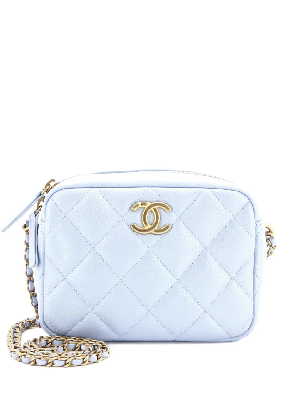 Pre-owned Chanel My Perfect Adjustable Chain Camera Bag Quilted Iridescent Caviar Small Crossbody Bag In Blue