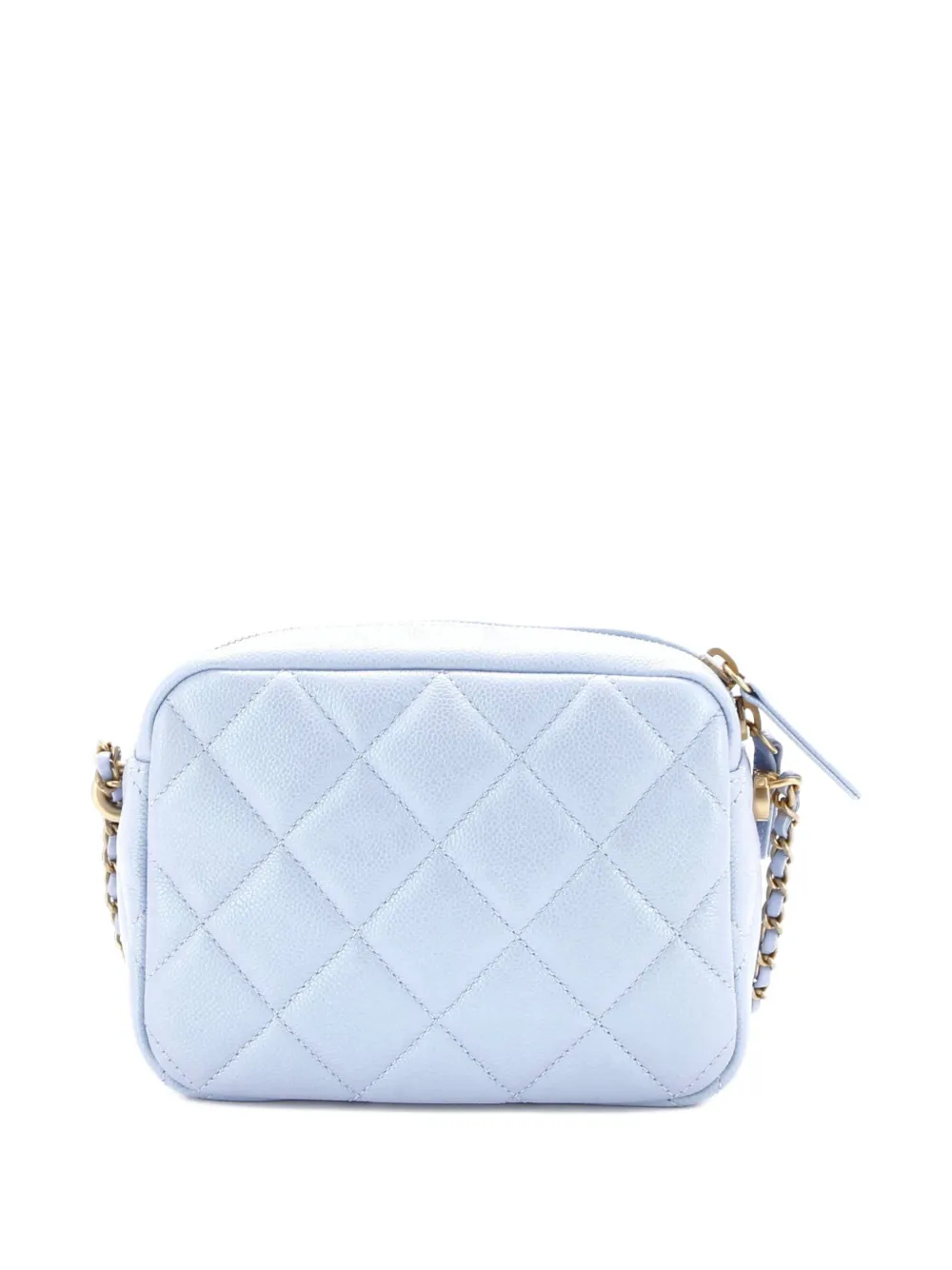 Pre-owned Chanel My Perfect Adjustable Chain Camera Bag Quilted Iridescent Caviar Small Crossbody Bag In Blue
