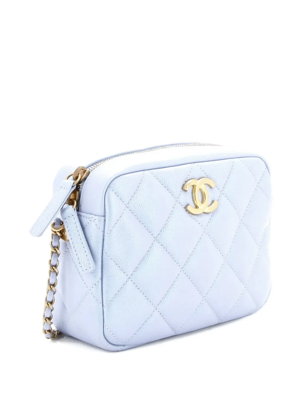 Pre-owned Chanel My Perfect Adjustable Chain Camera Bag Quilted Iridescent Caviar Small Crossbody Bag In Blue