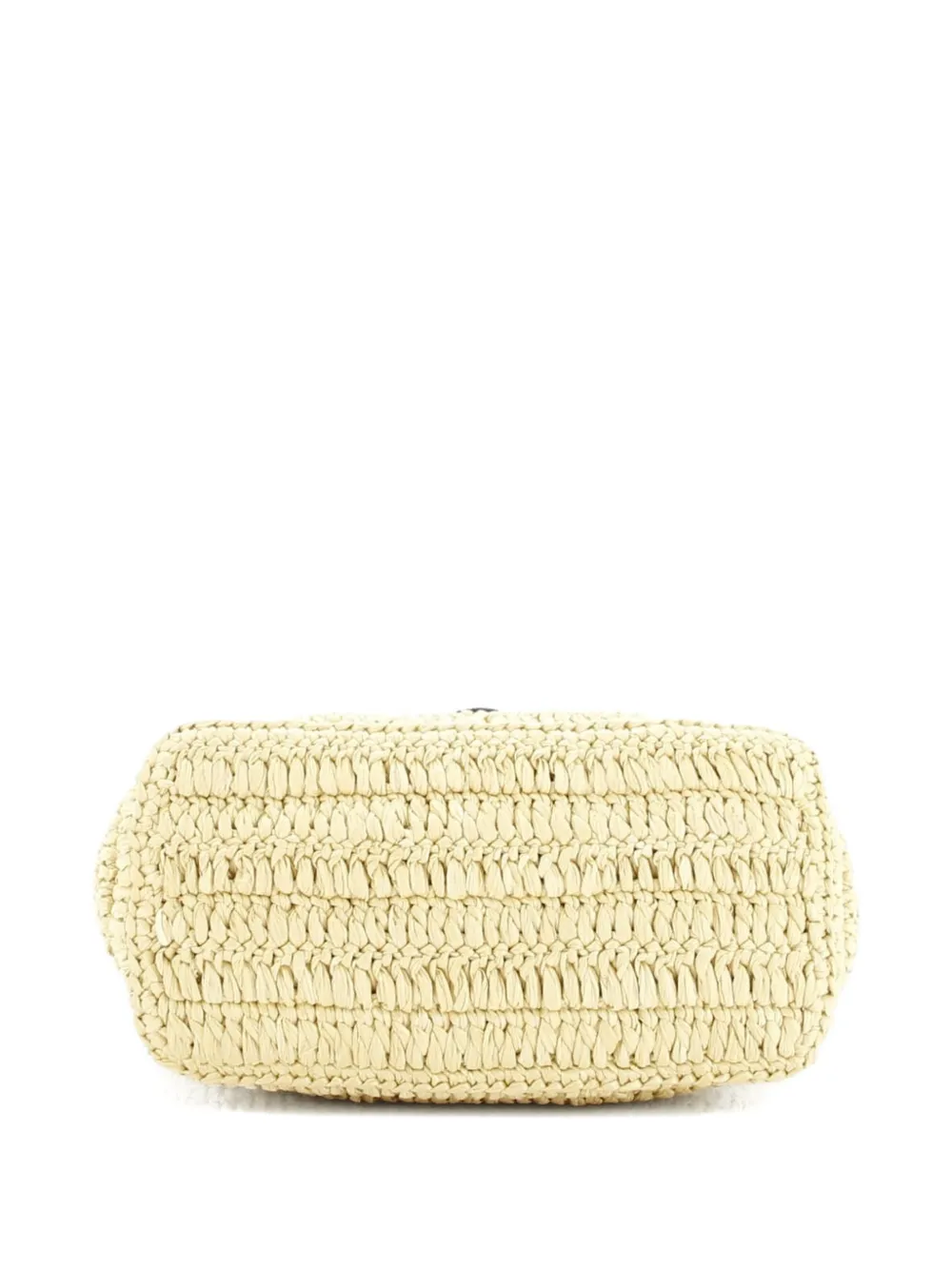 Pre-owned Prada Logo Shopping Raffia And Leather Small Tote Bag In Neutral