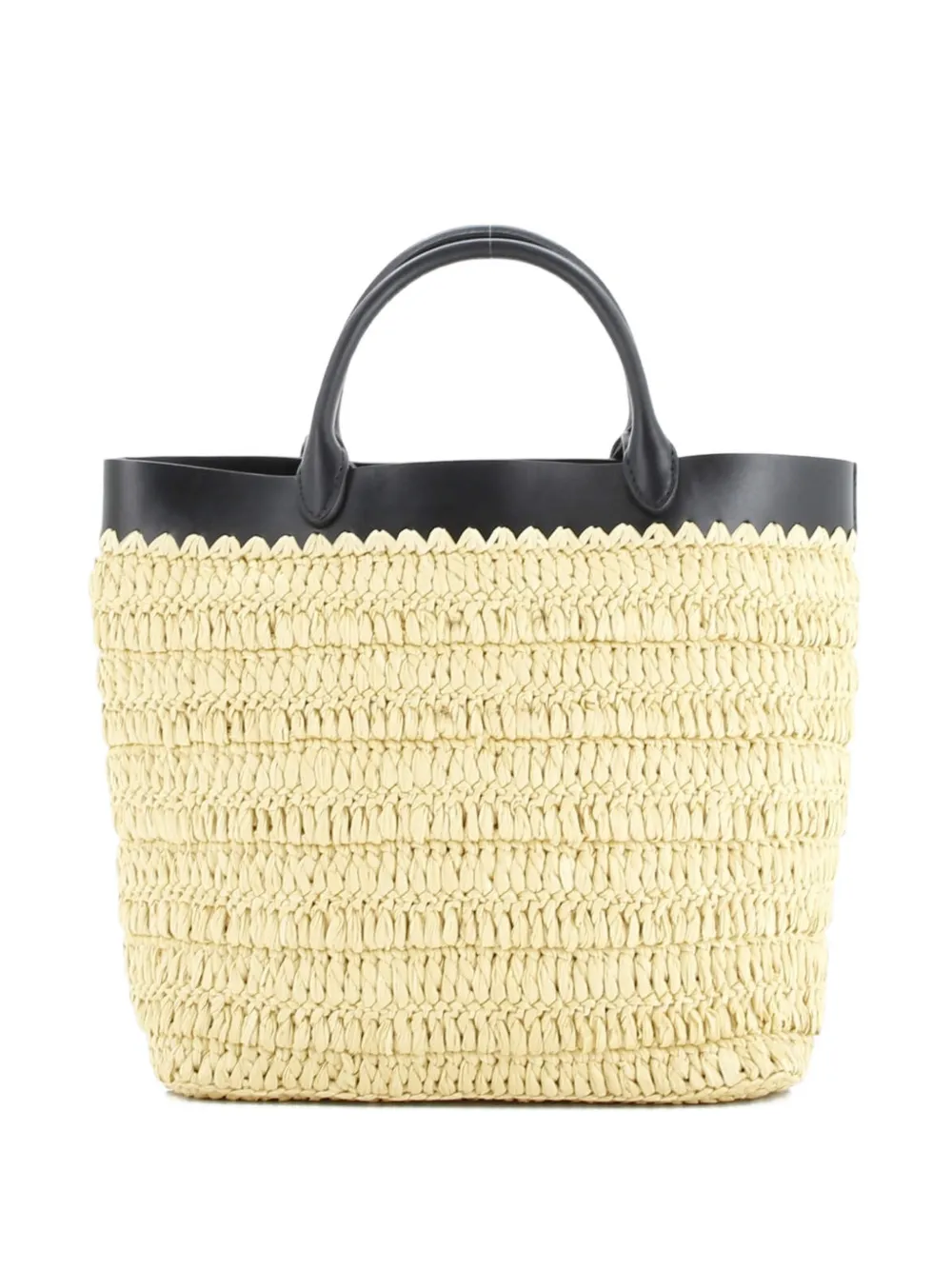 Pre-owned Prada Logo Shopping Raffia And Leather Small Tote Bag In Neutral