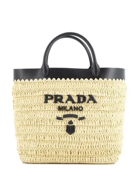 Prada Pre-Owned Logo Shopping Raffia and Leather Small tote bag