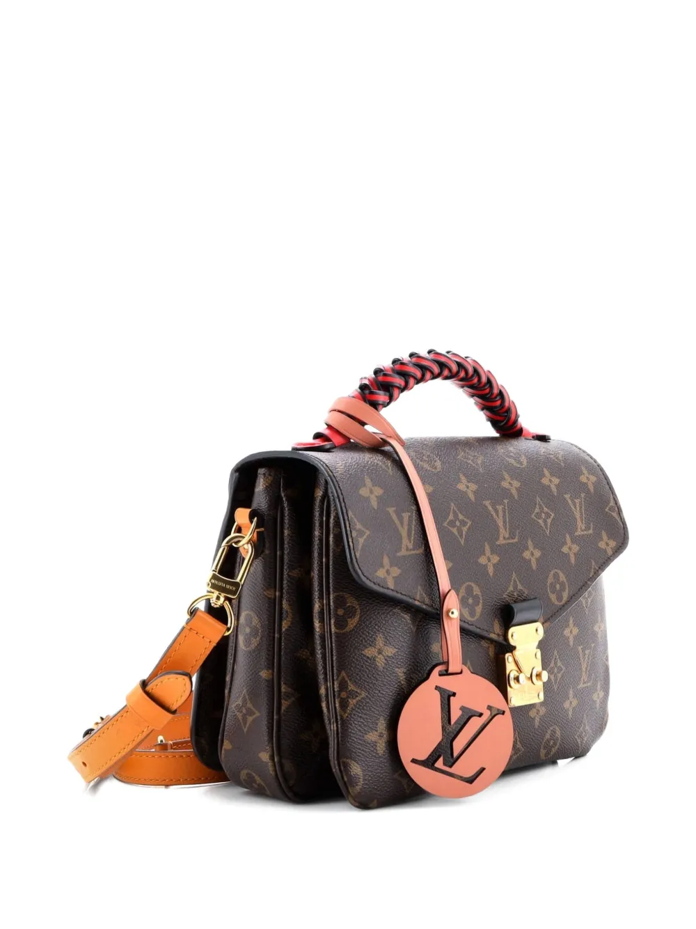 LOUIS VUITTON Pre-owned Braided Handle Pochette Metis Monogram Canvas With Leather Satchel In Brown