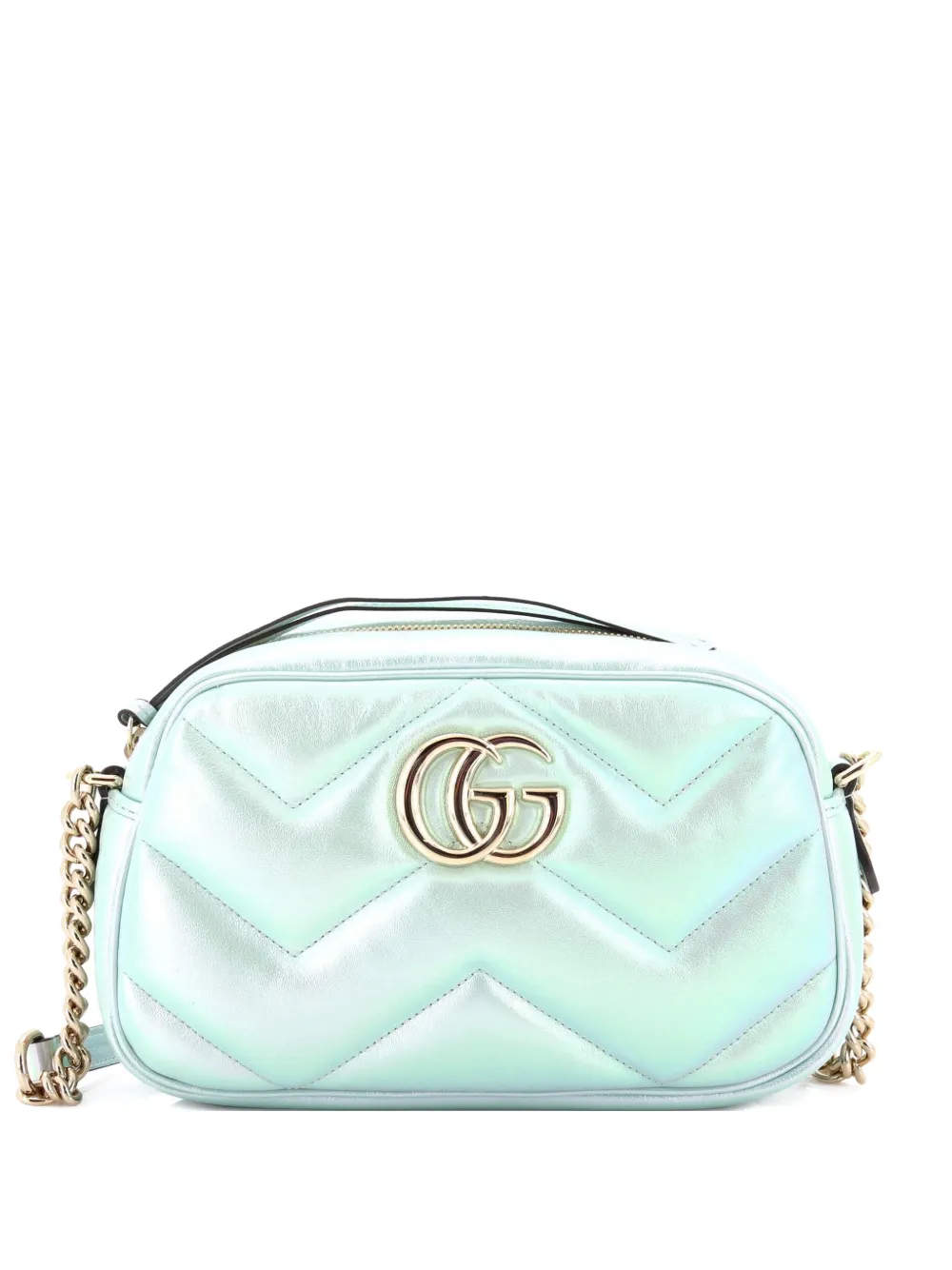 Gucci Pre-Owned GG Marmont Chevron Iridescent Leather Small shoulder bag - Verde