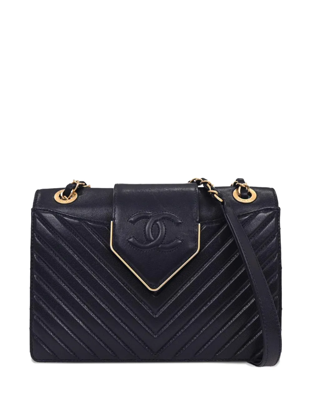 CHANEL Pre-Owned Borsa a spalla in pelle di vitello con motivo chevron 2017 - Blu