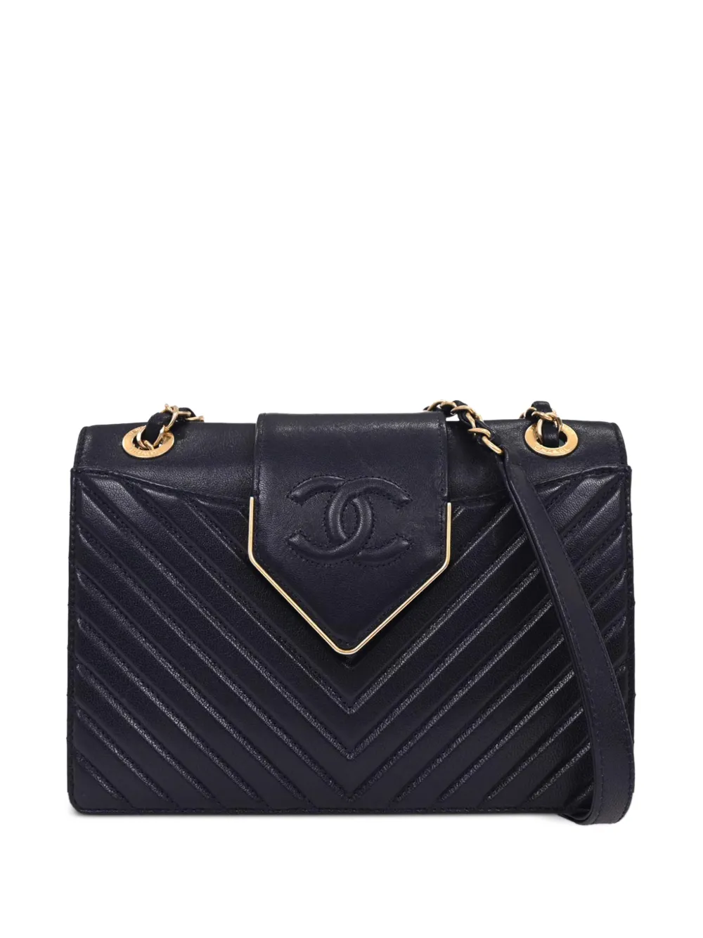 CHANEL Pre-Owned Borsa a spalla in pelle di vitello con motivo chevron 2017 - Blu