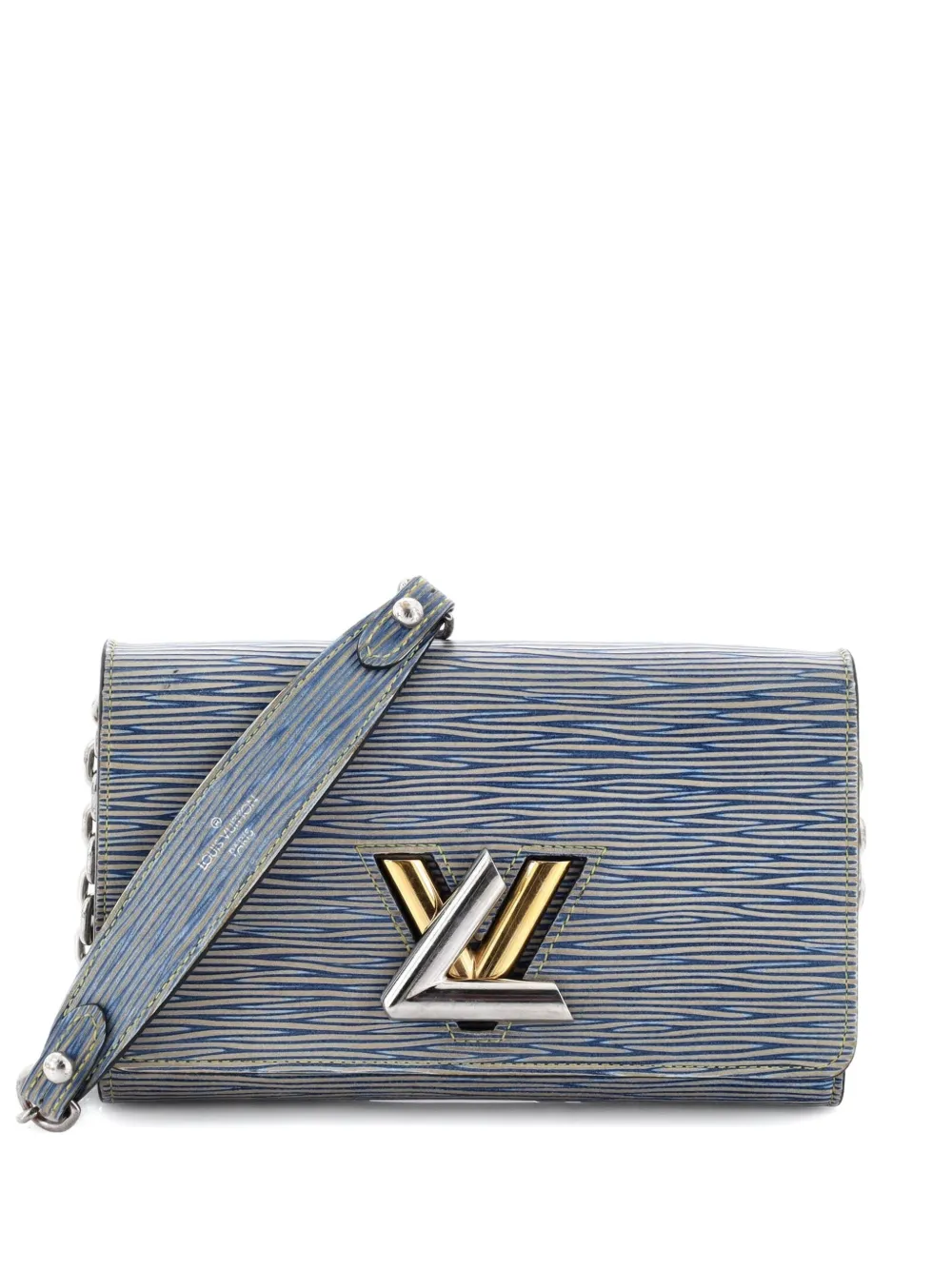 Pre-owned Louis Vuitton Twist Chain Wallet Epi Leather Crossbody Bag In Blue